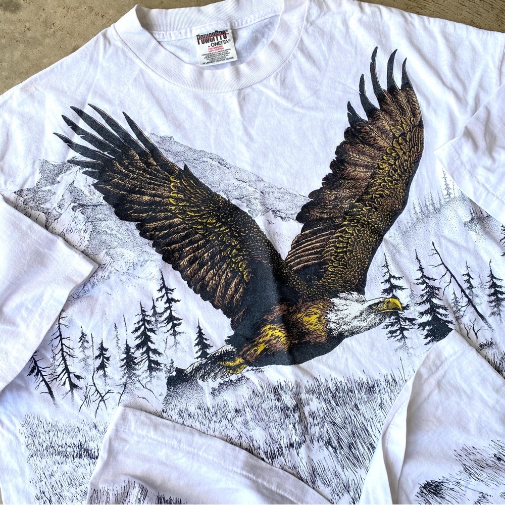 Vintage 90s single stitch nature wildlife wilderness bald Eagle aop T-shirt